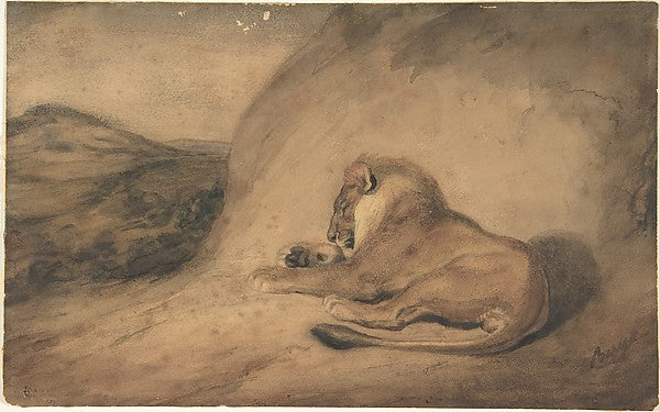 Lion Resting 1810–75-Antoine-Louis Barye, Poster Print Wall Art