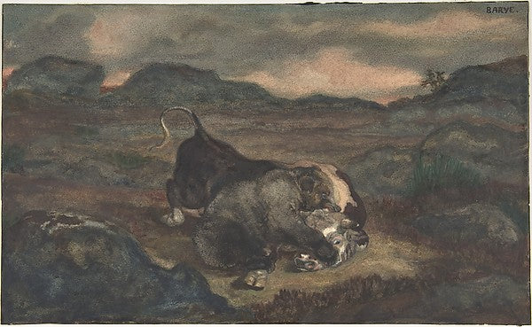 Bear Killing Bull 1810–75-Antoine-Louis Barye,16x12"(A3) Poster