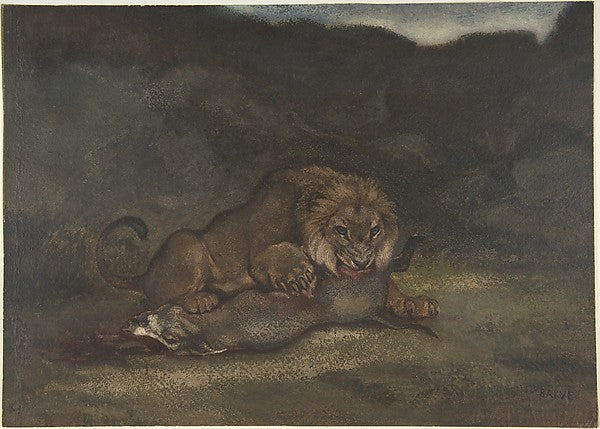 Lion Devouring Prey 1810–75-Antoine-Louis Barye, Poster Print Wall Art
