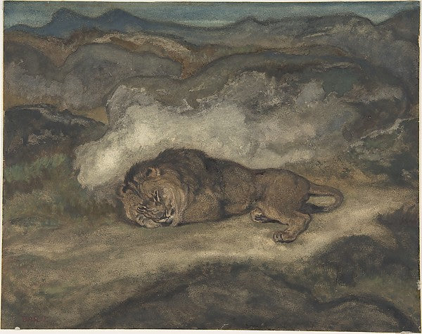 Lion Sleeping 1810–75-Antoine-Louis Barye, Poster Print Wall Art