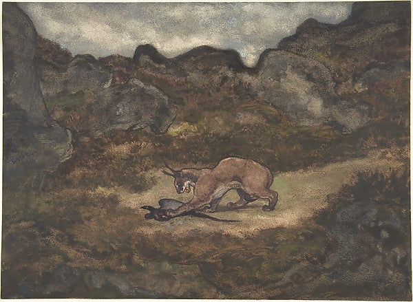 Caracal and Pheasant 1810–75-Antoine-Louis Barye, Poster Print Wall Art