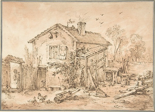 Cottage with Figures-Imitator of François Boucher,16x12"(A3)Poster