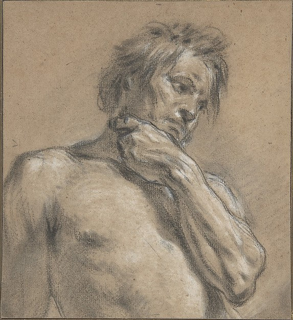 Half-Length Study of a Man 18th cent-François Boucher, Poster Print Wall Art