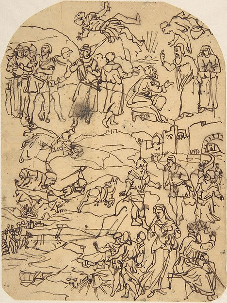 Sketches of Classical or Biblical Figures-Rodolphe Bresdin,16x12"(A3)Poster