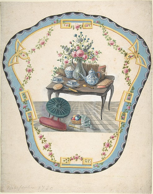 Design for a Firescreen with a Table with a Vase of Flowers B, Poster Print