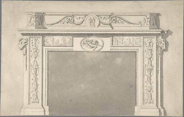 Design for a Classical Chimneypiece with Rams Heads and Leda,16x12"(A3)Poster