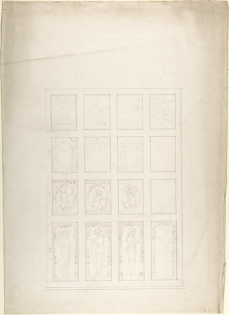 Design for Panelled Ceiling with Figures and Carving 19th cent, Poster Print Wall Art