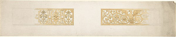 Two Rectangular Ornaments with Strapwork Foliage and an Eagle, Poster Print Wall Art