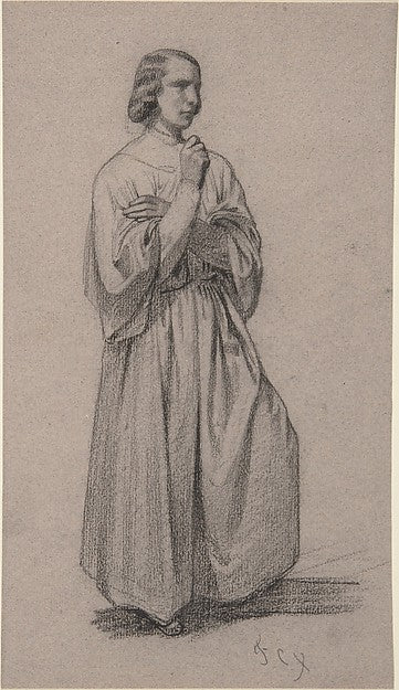 Three-Quarter View of a Standing Male Robed Figure-François-Cl,16x12"(A3)Poster