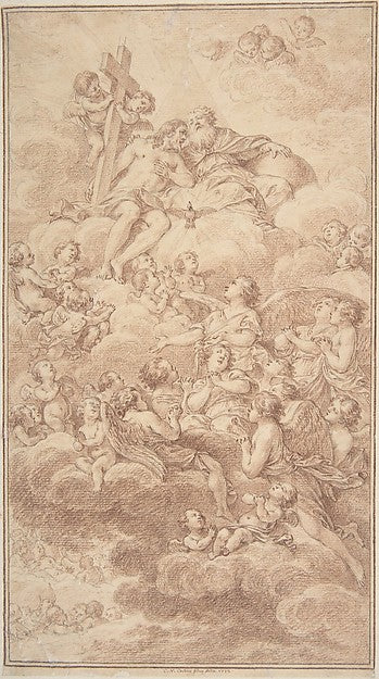 Angels Adoring the The Holy Trinity 1772-Charles Nicolas Cochi,16x12"(A3) Poster