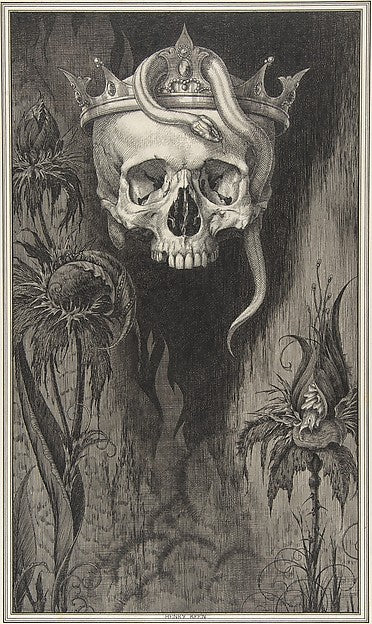 Skull Crowned with Snakes and Flowers The Duchess of Malfi c1, Poster Print Wall Art