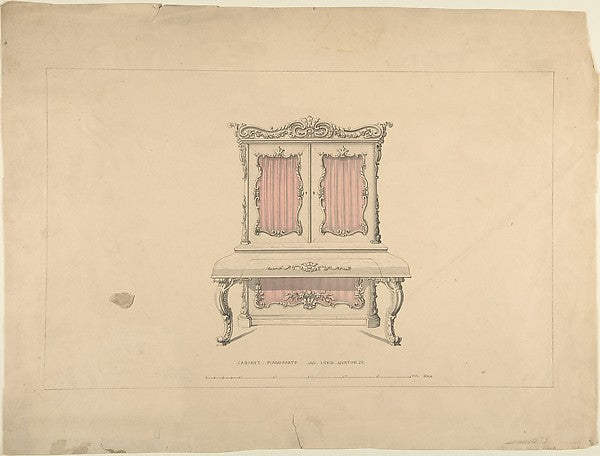 Design for Cabinet Pianoforte Louis Quatorze Style 1835–1900-,16x12"(A3)Poster