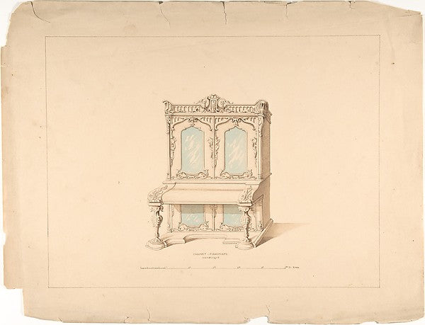 Design for Cabinet Pianoforte Arabesque Style 1835–1900-Rober, Poster Print