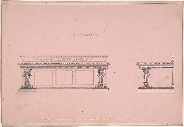 Designs for Sideboard with Elliptic Plinth 1835–1900-Robert Wi, Poster Print