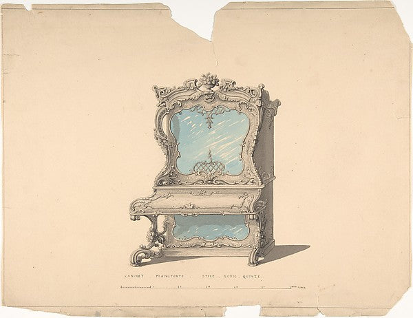 Design for Cabinet Pianoforte Louis Quinze Style 1835–1900-Ro, Poster Print