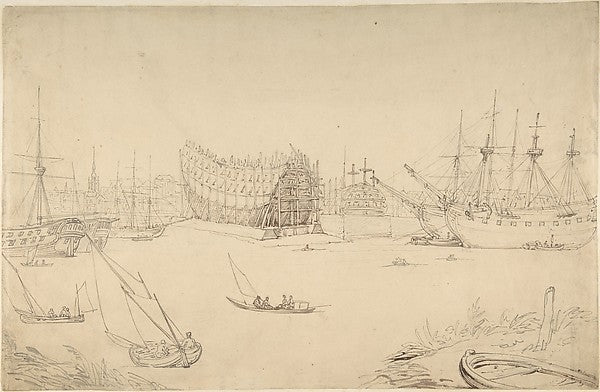 Harbor scene 1775–1827-Thomas Rowlandson, Poster Print Wall Art