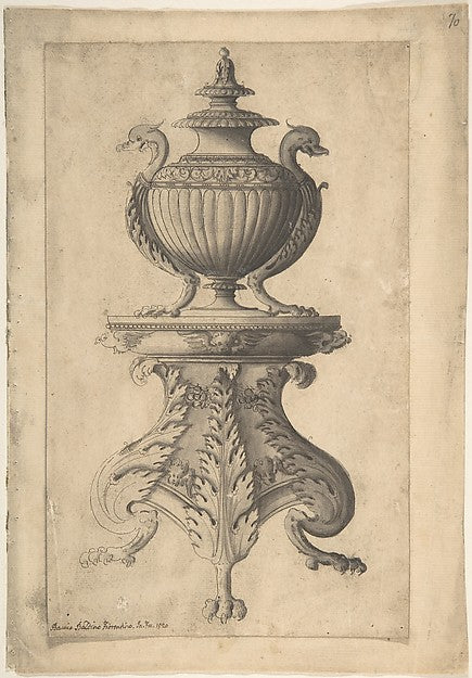 Covered Vase on a Three-Footed Pedestal 1510–84-Jacques Androu, Poster Print Wall Art