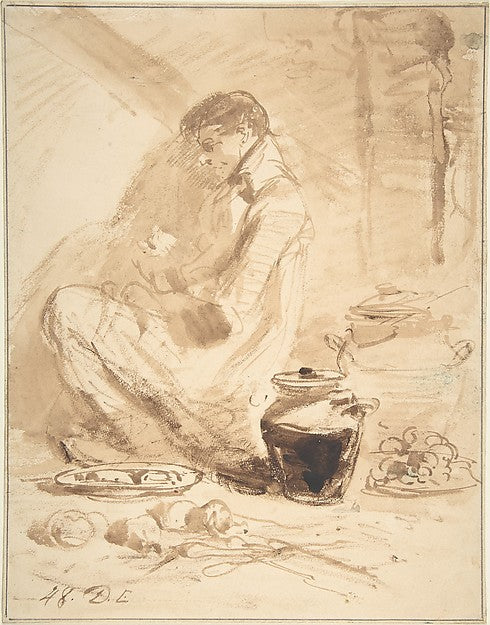 Man Sitting on the Ground with Jars and Food 1848-Anonymous, B, Poster Print Wall Art