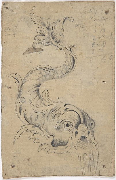Dolphin Fountain Element 18th cent-Attributed to Anonymous,Br, Poster Print Wall Art