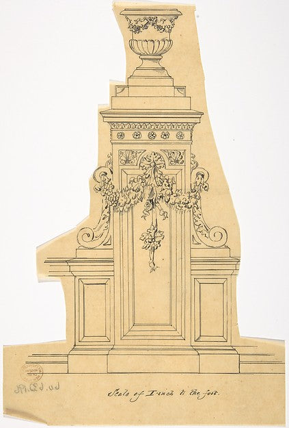 Carved Pedestal Supporting a Vase 19th cent-Anonymous, British, Poster Print Wall Art
