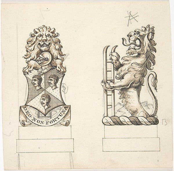 Design for Heraldic Ornament 19th cent-Anonymous, British, 19t,16x12"(A3)Poster