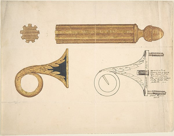 Design for a Bracket and Rod for Drapery 19th cent-Anonymous, , Poster Print Wall Art