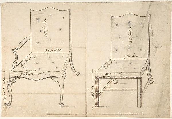 Designs for an Armchair and Side Chair 18th cent-Anonymous, Br, Poster Print Wall Art