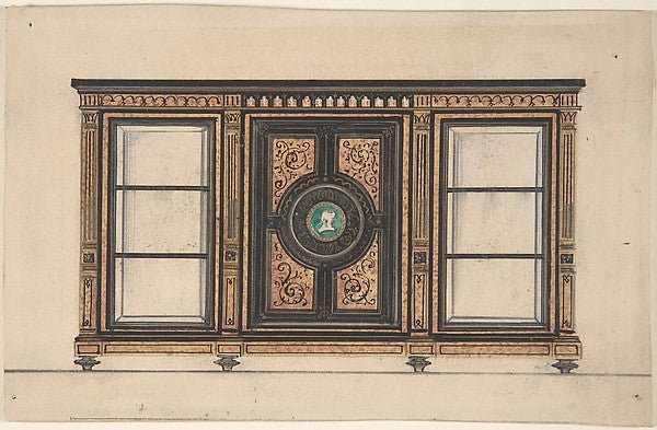 Design for a Cabinet with Portrait Rondel 19th cent-Anonymous,,16x12"(A3)Poster