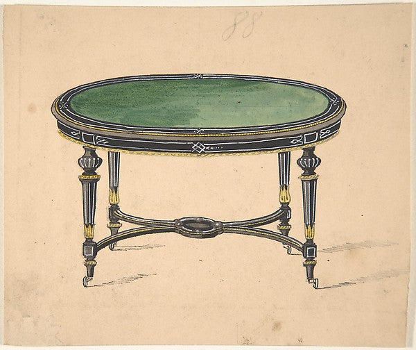 Design for a Round or Oval Table with a Green Top and Black an, Poster Print Wall Art