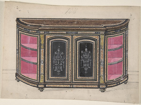 Cabinet Design with Black Doors and Red Interior 19th cent-Ano, Poster Print Wall Art