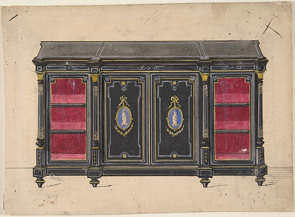Cabinet Design with Porcelain Plaques and Red Interior 19th ce, Poster Print Wall Art