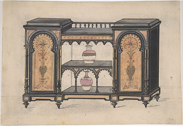 Design for a Cabinet with Two Central Shelves and Arched Doors, Poster Print Wall Art