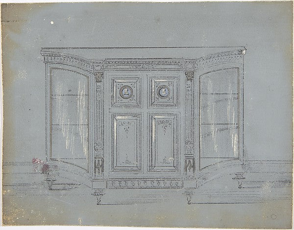 Design for a Cabinet with Glass Side Doors and Porcelain Plaqu, Poster Print Wall Art