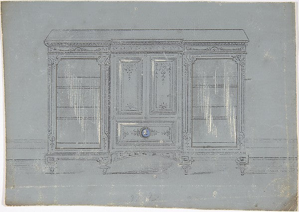 Design for a Cabinet with Glass Side Doors and a Porcelain Pla, Poster Print Wall Art
