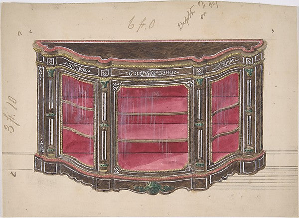 Design for a Glass Fronted Cabinet with Red Interior 19th cent,16x12"(A3)Poster