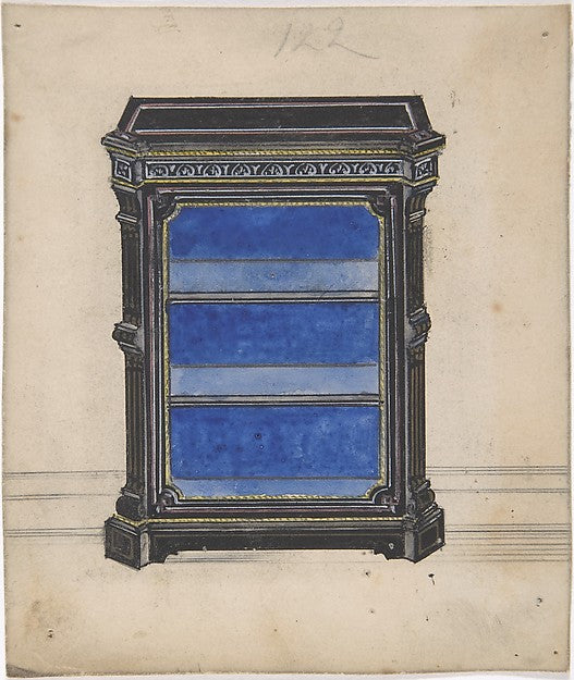 Design for a Black Cabinet with a Blue Interior 19th cent-Anon, Poster Print Wall Art