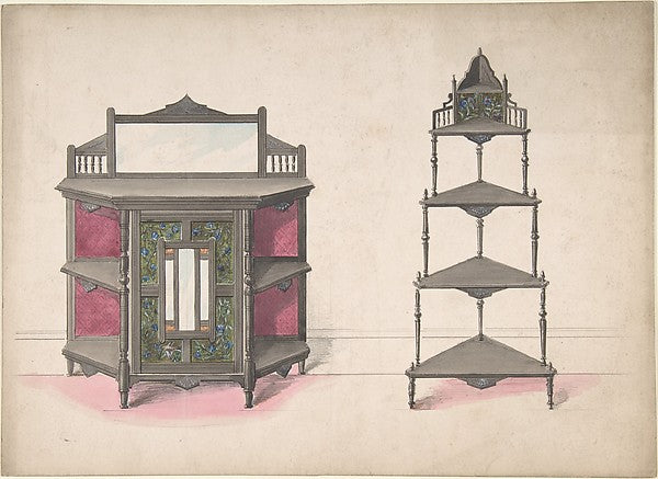 Design for a Mirrored Cabinet and a Set of Corner Shelves 19th,16x12"(A3)Poster