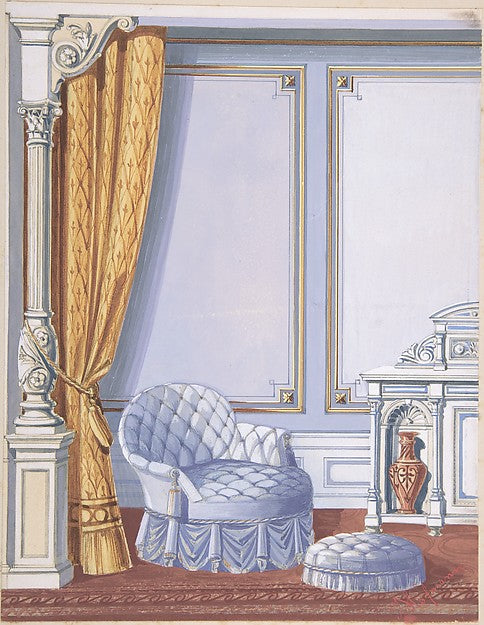 Interior Design for a Gray Curtained Alcove with an Uphostere, Poster Print Wall Art