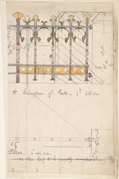 Design for an Iron Gate Elevation and Plan c1880-Attributed t, Poster Print Wall Art