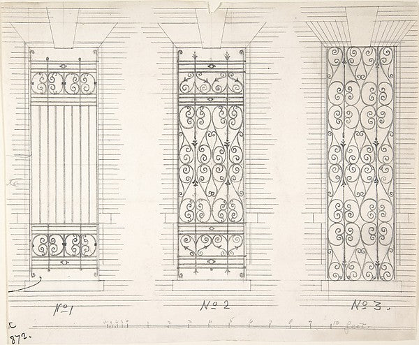 Design for Three Wrought Iron Window Guards second half 19th c,16x12"(A3)Poster