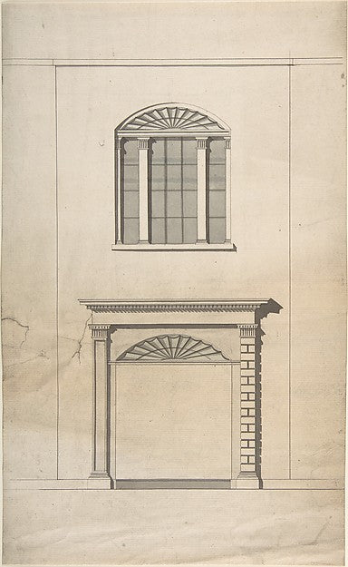 Design for a Fireplace and Window 18th cent-Anonymous,British, Poster Print Wall Art
