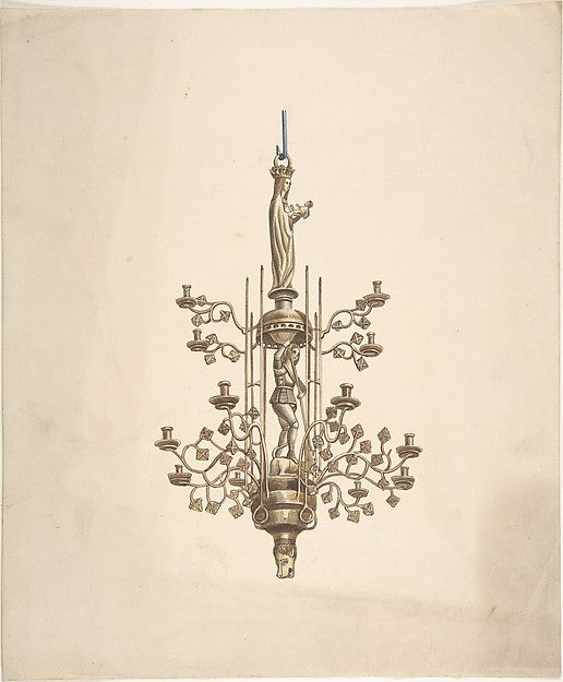 Design for a candelabrum 19th cent-Anonymous,British,19th ce, Poster Print Wall Art