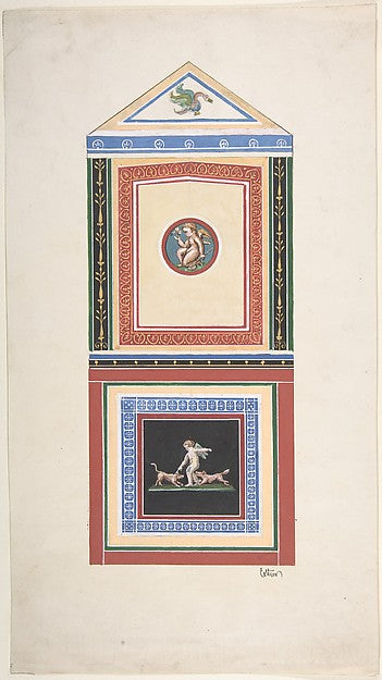 Design for Wall Decor Painted with Putti and Dogs before 1889,16x12"(A3) Poster