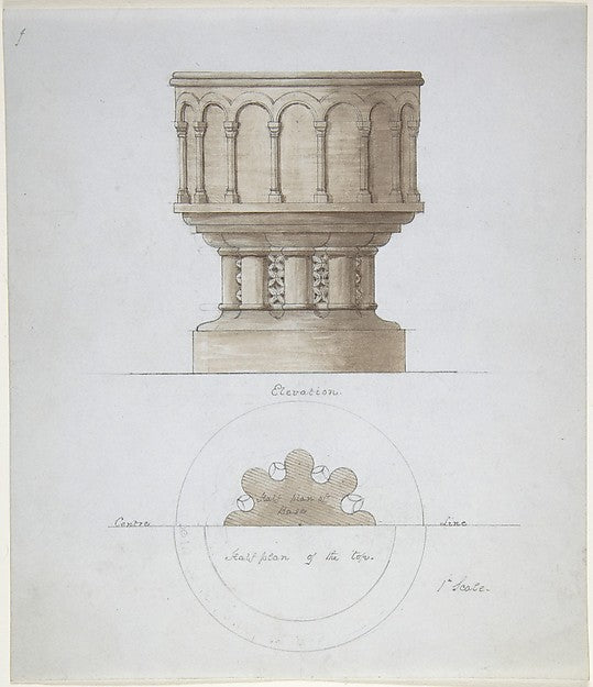 Romanesque Style Font mid-19th cent-Anonymous, British, 19th c, Poster Print Wall Art