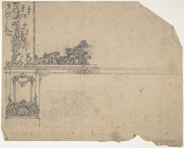 Design for left-hand side of a side-board framed by sconces w, Poster Print Wall Art