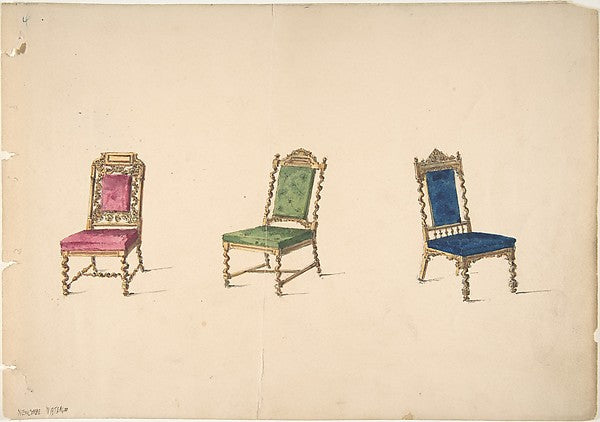 Designs for Three Chairs with Turned Legs and Backs early 19th, Poster Print Wall Art
