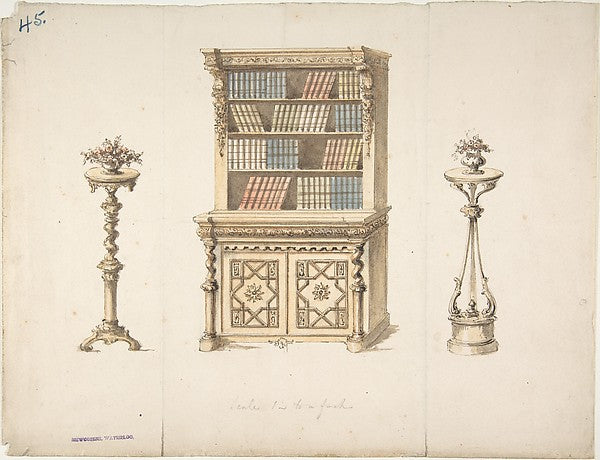 Design for a Cabinet-Bookcase and Two Stands for Flowers early, Poster Print Wall Art