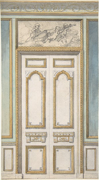 Design for Single Door and Overdoor Panel with Cupids Bearing, Poster Print Wall Art
