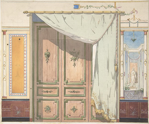 Pompeiian Design for Doorway and Wall with Curtain second hal, Poster Print Wall Art