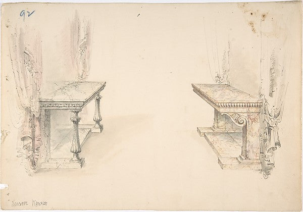 Designs for Two Marble Pier Tables with Draperies early 19th c, Poster Print Wall Art
